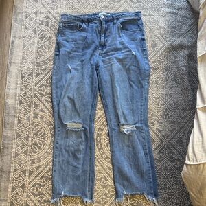True Craft Straight Leg Blue Jeans with Distressed Details